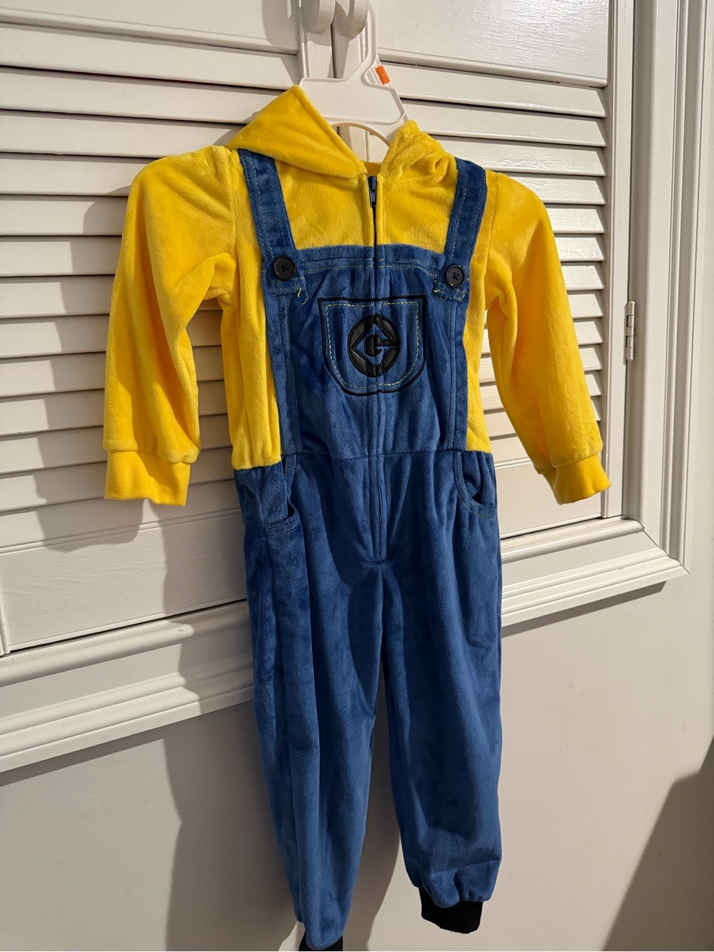 Kids Yellow Hooded Top with Blue Overalls Plush Jumpsuit